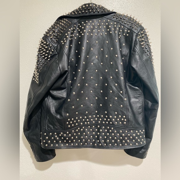 Genuine leather Black Studded Leather punk biker Jacket - Picture 7 of 17